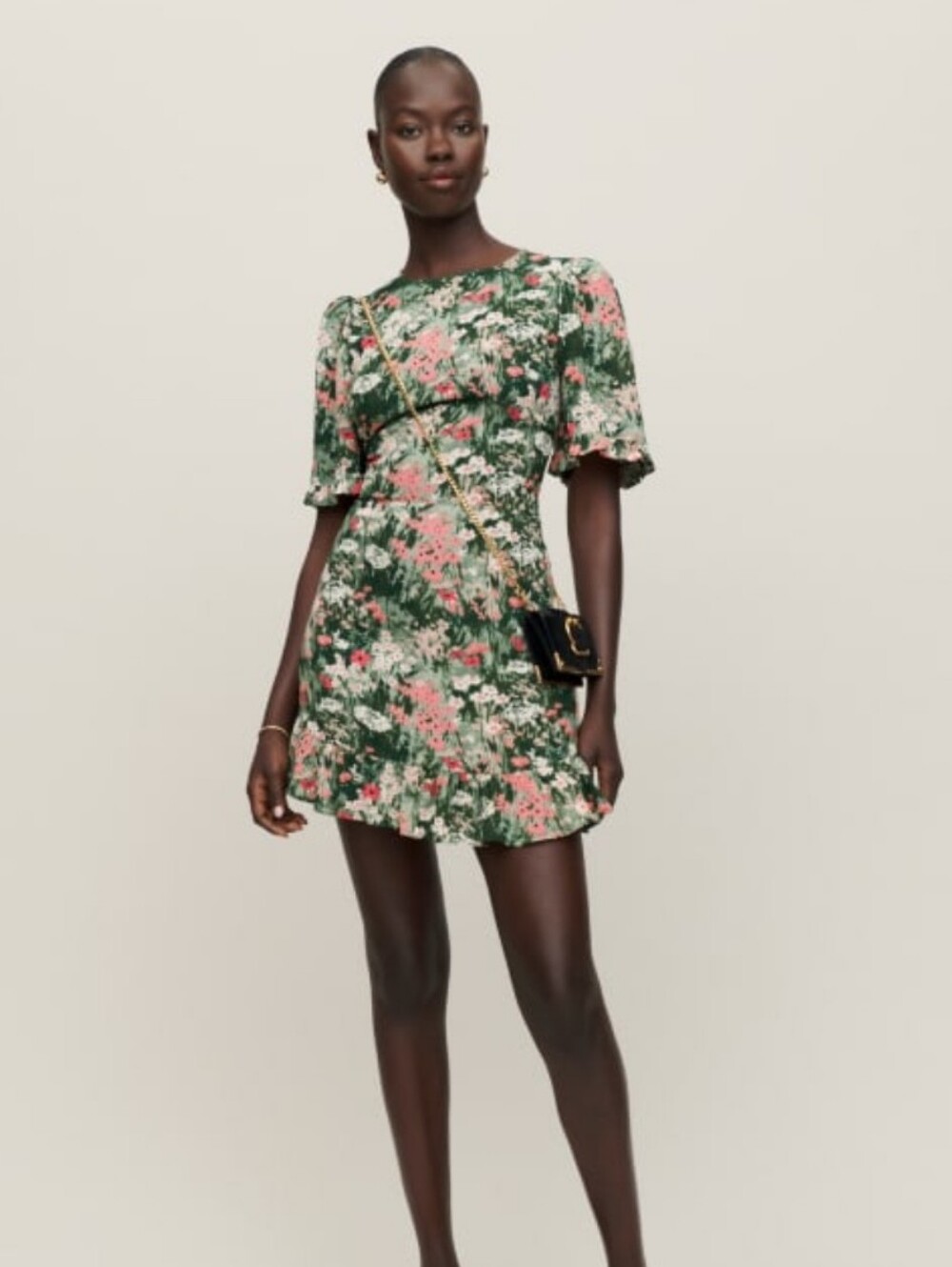 Reformation Alaina Floral Mini Dress in Green and Pink